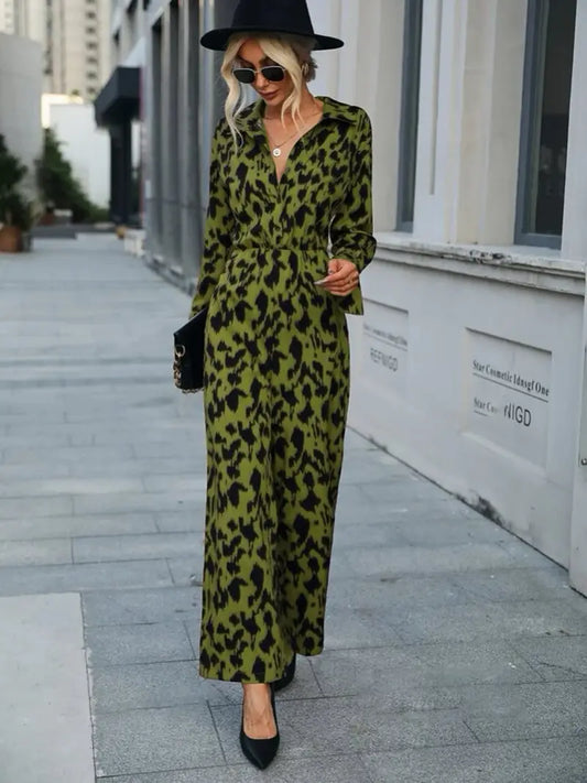 Eliza - Chic langærmet jumpsuit med leopardprint