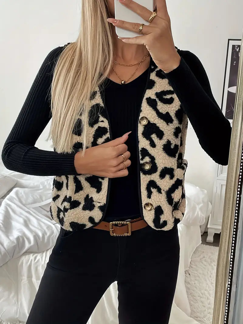 Clara - Elegant leopardmønstret vest med V-hals til kvinder