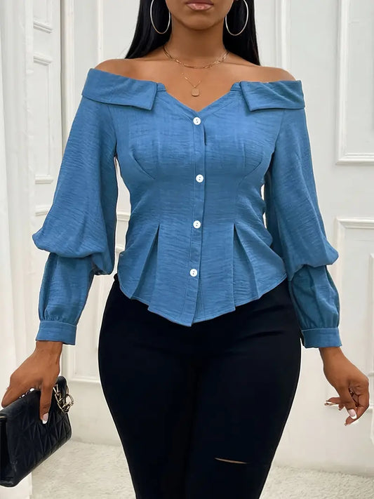 Mabel - Elegant off-the-shoulder langærmet denimtop