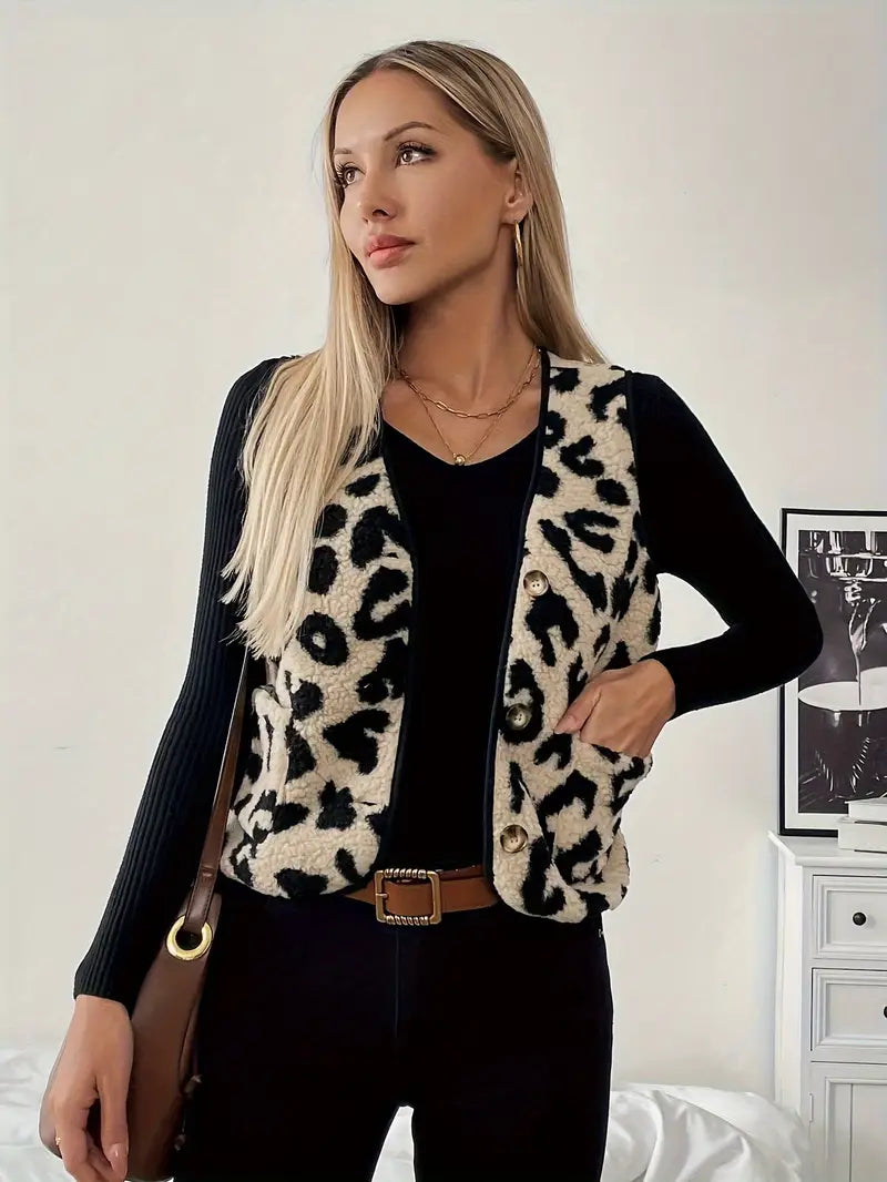 Clara - Elegant leopardmønstret vest med V-hals til kvinder