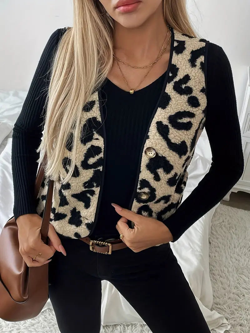 Clara - Elegant leopardmønstret vest med V-hals til kvinder